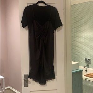 Silk cami dress with black crew neck underneath